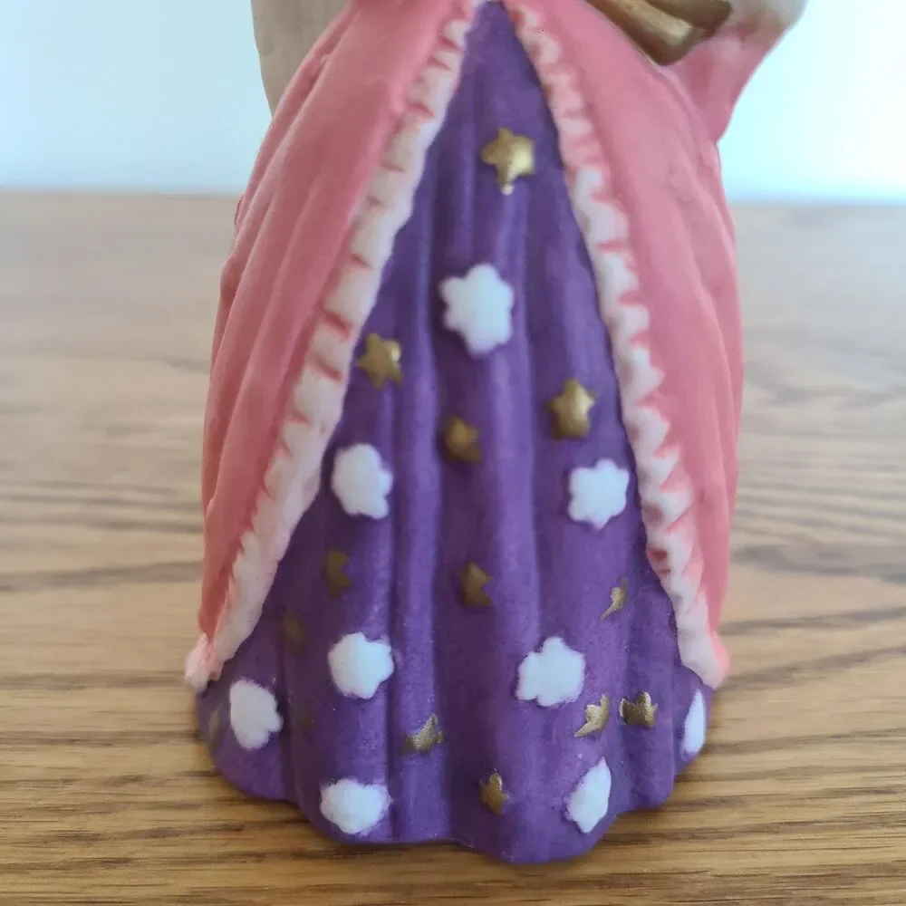 Vintage Hand Painted Bell Bisque Musical Angel Figurine With Pink Gown And Harp